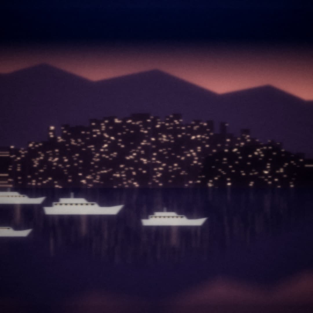 Monte-Carlo sur sa colline au crépuscule, yachts au mouillage