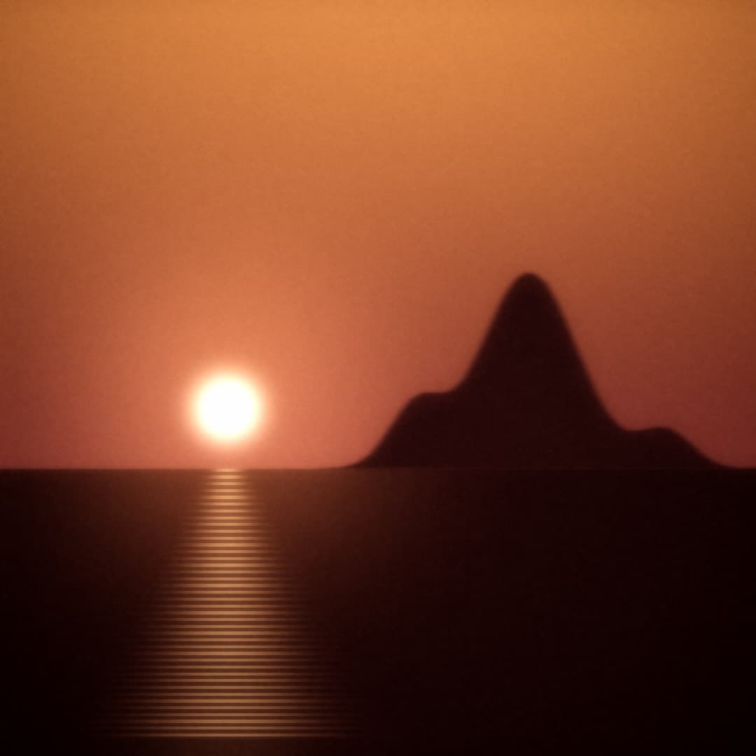 Soleil couchant sur la mer à côté d'un îlot rocheux